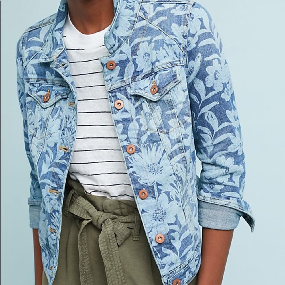 Anthropologie Pilcro Denim Floral Wash Jacket